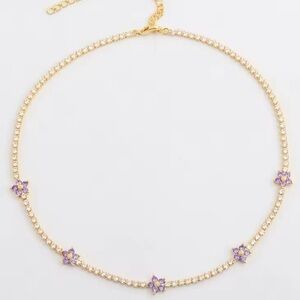 Elegant Gold and Purple Floral Necklace